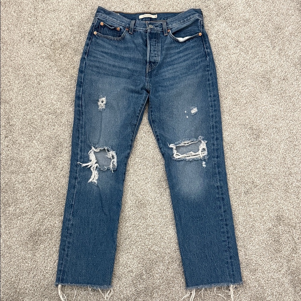 Levi's Blue Distressed Ankle Jeans